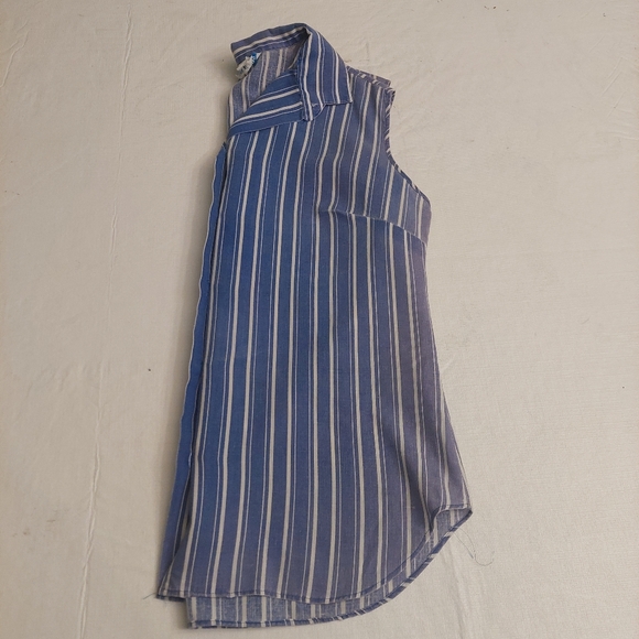 Paris Station Vintage Blue White Striped Sleeveless Button Up Shirt Coastal Sz M - Picture 8 of 9